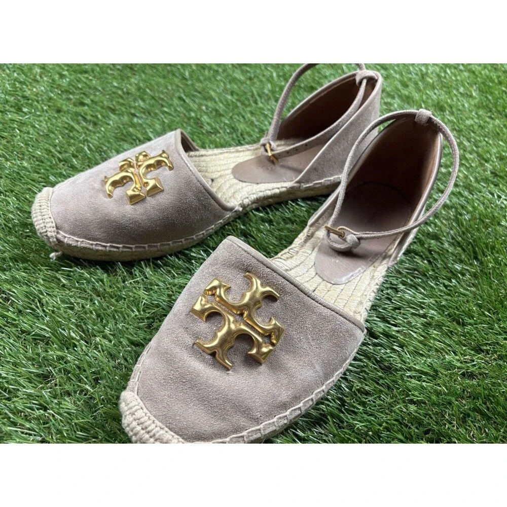 Tory Burch Eleanor Dorsay Logo Plaque Espadrilles Sz 7.5 Ankle Strap